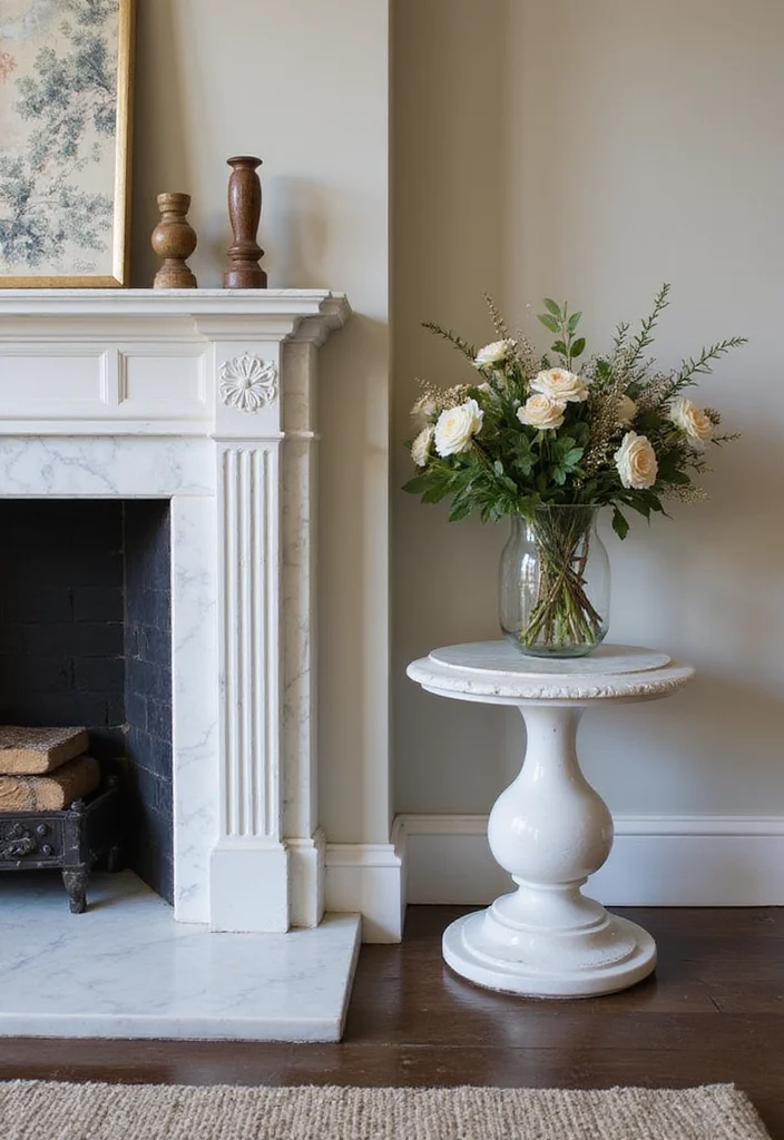 12 Side of Fireplace Ideas for Storage and Visual Balance - 10. Marble or Stone Side Table