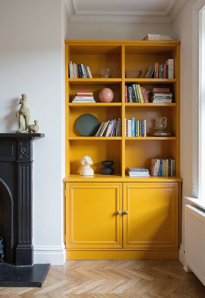 12 Side of Fireplace Ideas for Storage and Visual Balance - 12. Colorful Vertical Storage Units