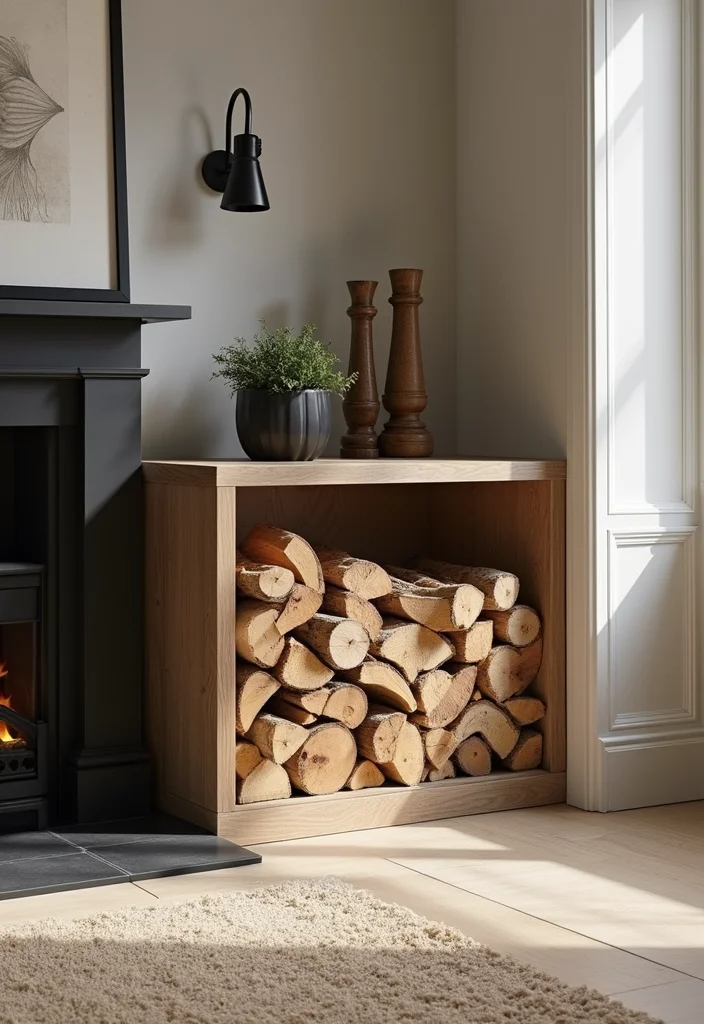 12 Side of Fireplace Ideas for Storage and Visual Balance - 2. Built-in Bins for Firewood