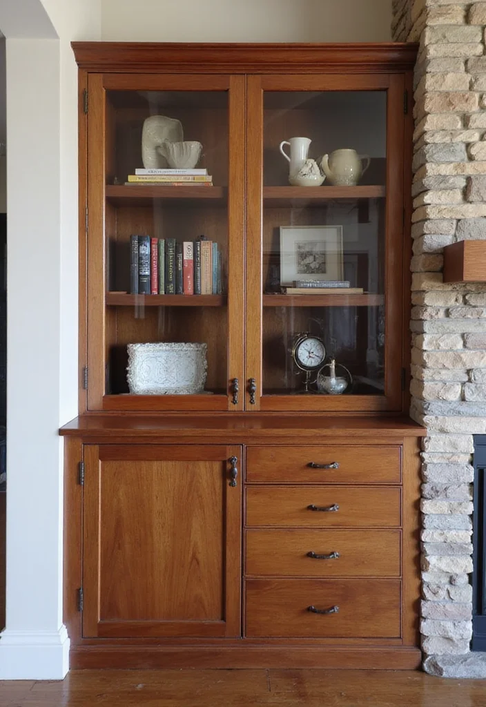 12 Side of Fireplace Ideas for Storage and Visual Balance - 4. Custom Cabinets with Glass Doors