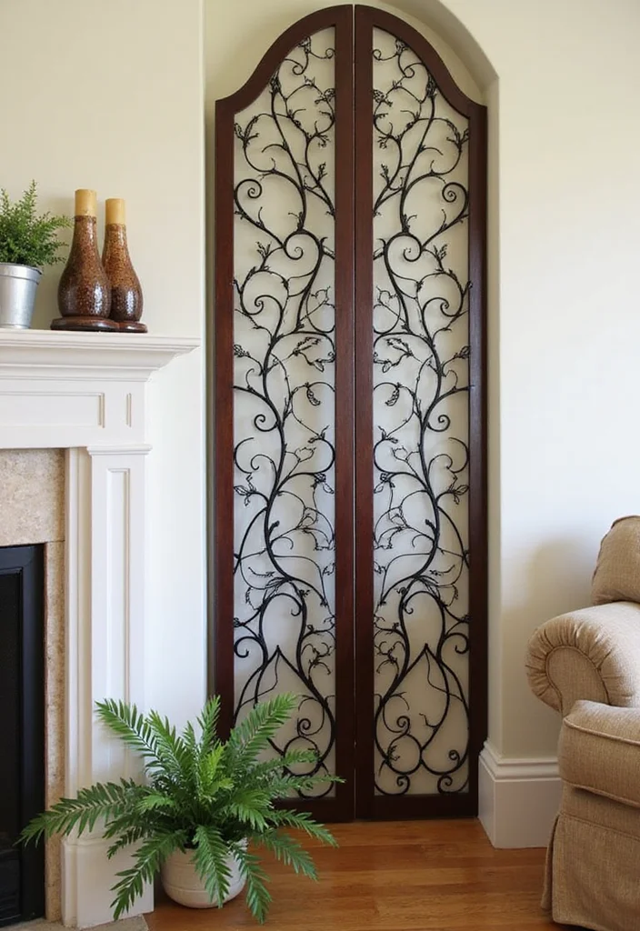 12 Side of Fireplace Ideas for Storage and Visual Balance - 8. Decorative Screens for Privacy and Style