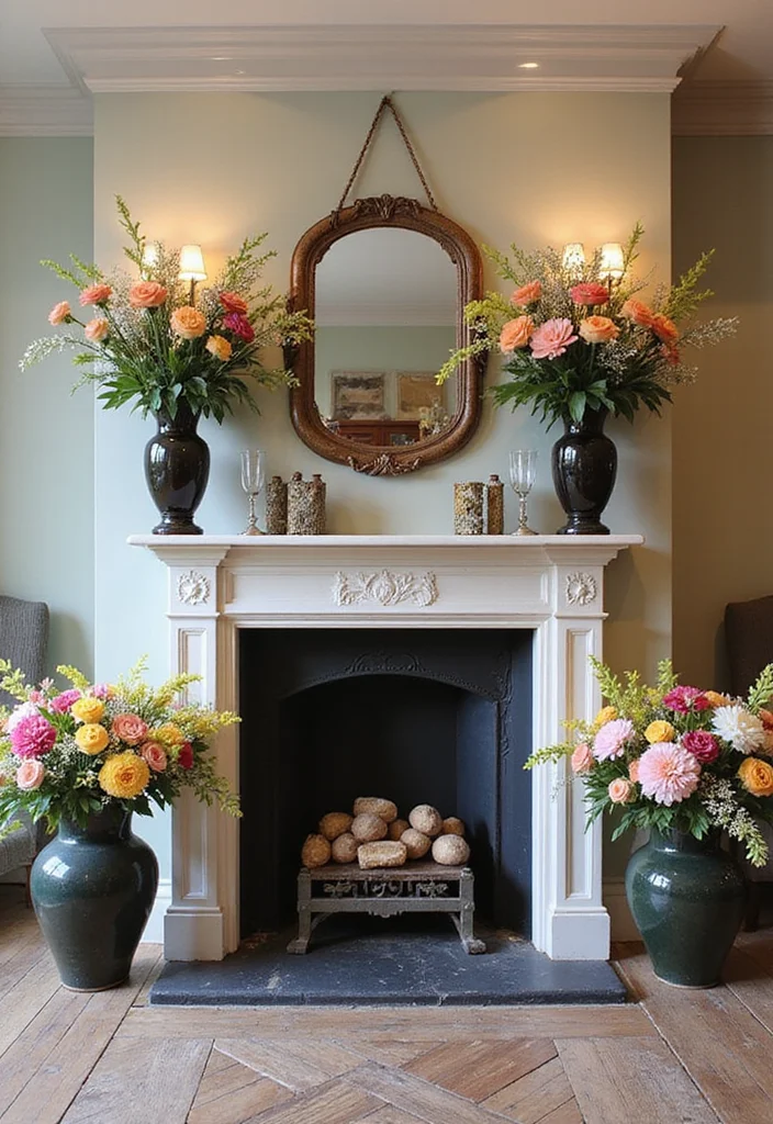 12 Sides of Fireplace Ideas for Balanced Decorative Styling - 12. Fresh Floral Arrangements
