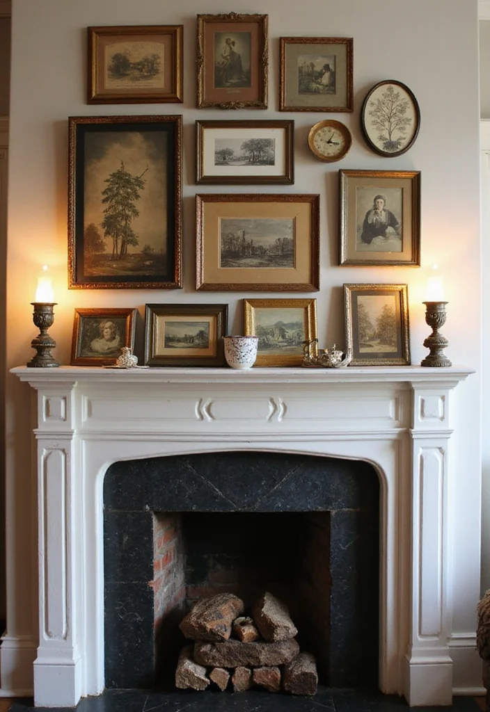 12 Vintage Fireplace Ideas for Charming Retro Warmth - 10. Vintage Artwork Display