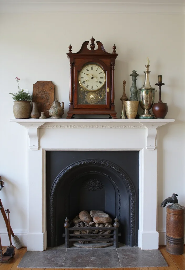 12 Vintage Fireplace Ideas for Charming Retro Warmth - 11. Vintage Finds and Treasures