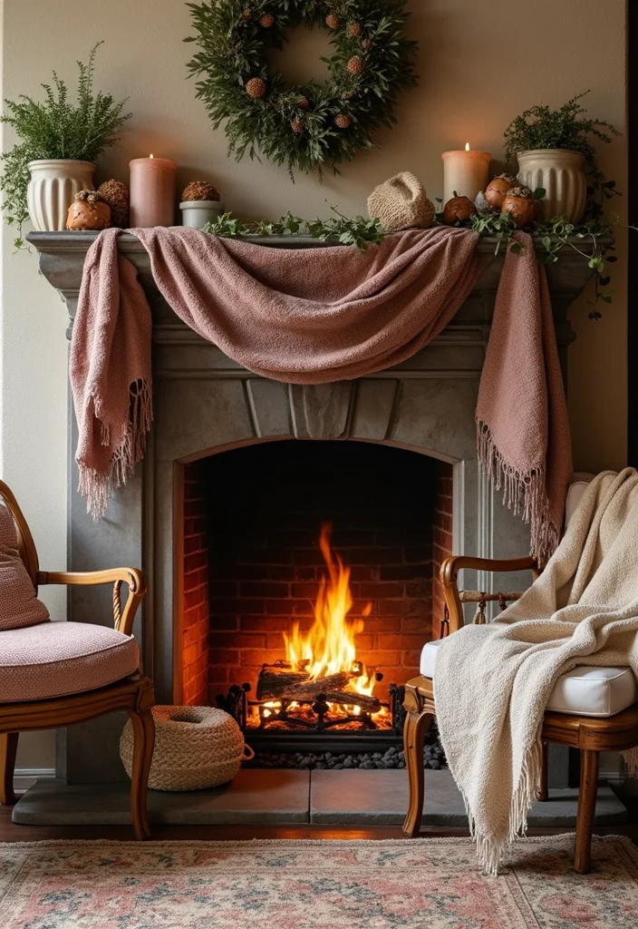 12 Vintage Fireplace Ideas for Charming Retro Warmth - 12. Cozy Blanket Displays