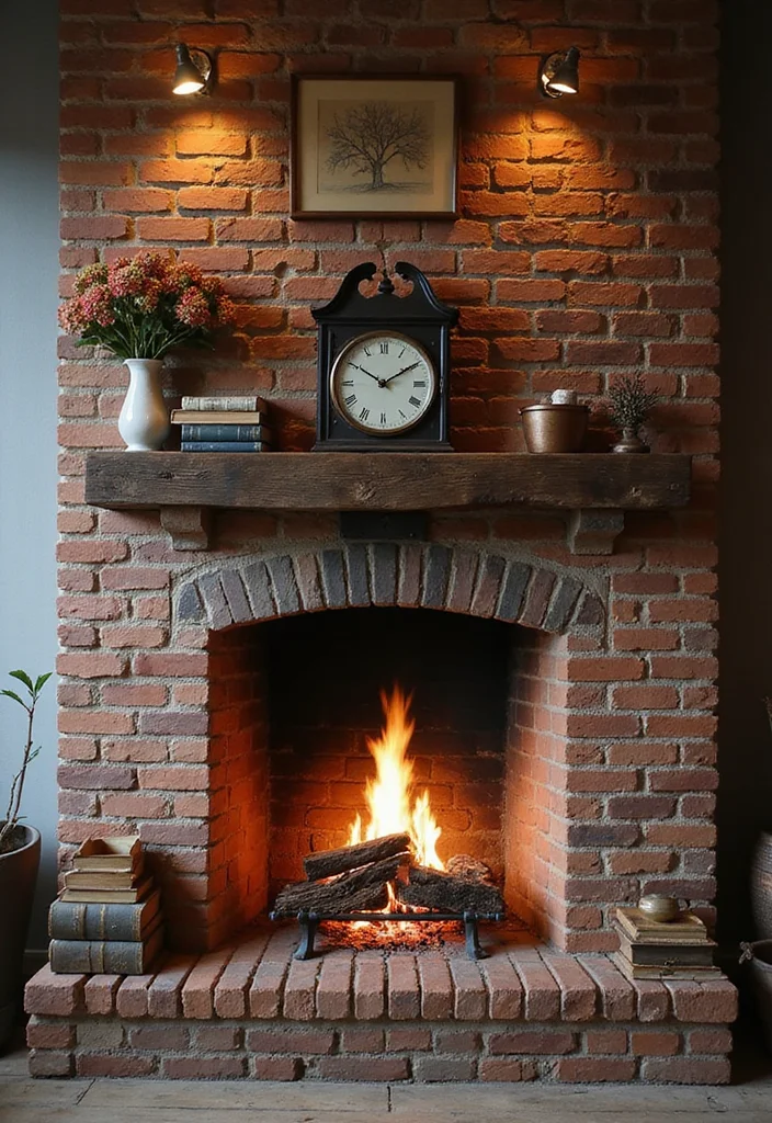 12 Vintage Fireplace Ideas for Charming Retro Warmth - 2. Rustic Charm with Brick