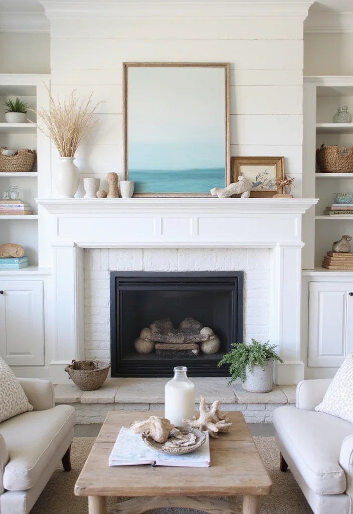 12 Vintage Fireplace Ideas for Charming Retro Warmth - 4. Beachy Vibes with Whitewash