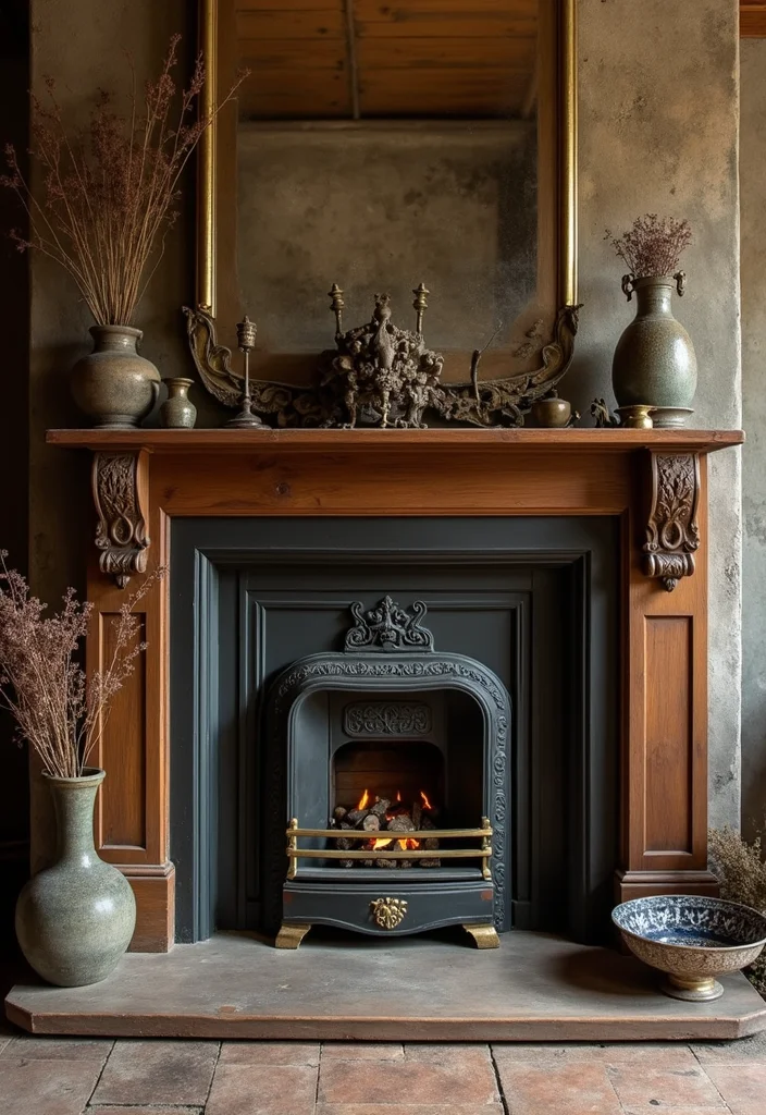 12 Vintage Fireplace Ideas for Charming Retro Warmth - 6. Vintage Metal Accents