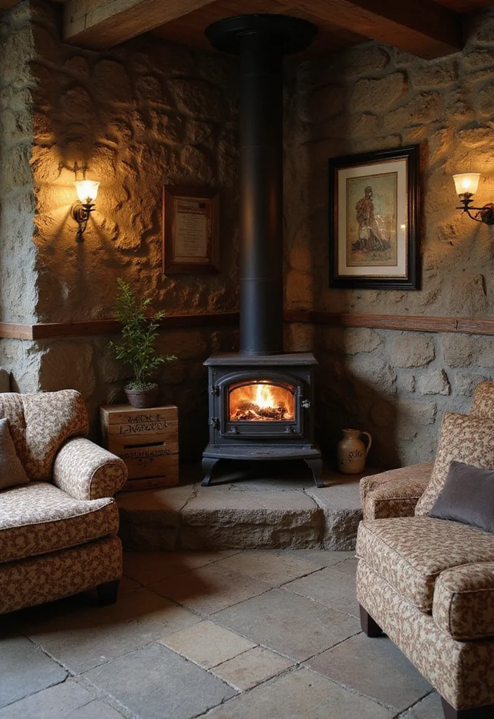 12 Vintage Fireplace Ideas for Charming Retro Warmth - 8. Cozy Wood-Burning Stove