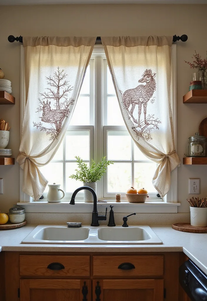 14 Farmhouse Kitchen Curtain Ideas for Cozy Country Charm - 14. Artistic Canvas Creations