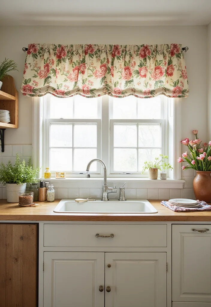 14 Farmhouse Kitchen Curtain Ideas for Cozy Country Charm - 3. Floral Patterns for a Romantic Feel