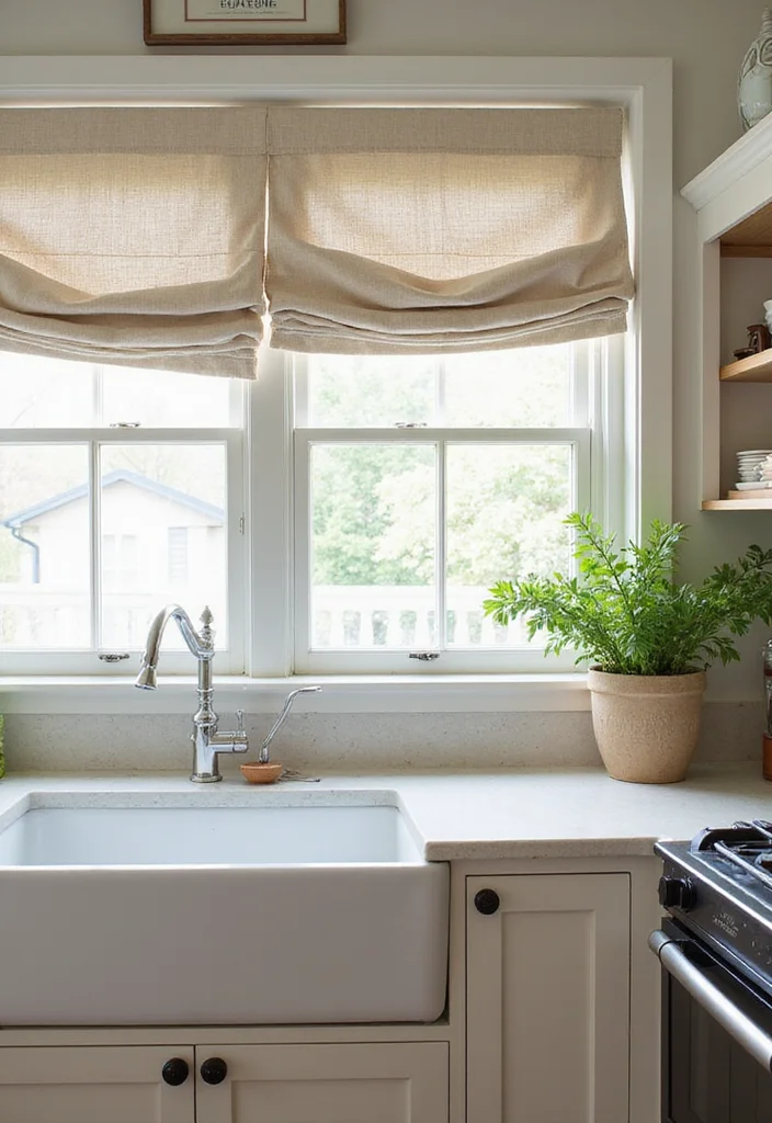 14 Farmhouse Kitchen Curtain Ideas for Cozy Country Charm - 7. Classic Roman Shades
