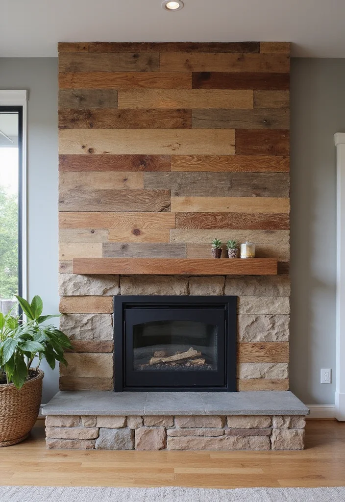 14 Feature Fireplace Wall Ideas for Strong Focal Impact - 1. Reclaimed Wood Elegance