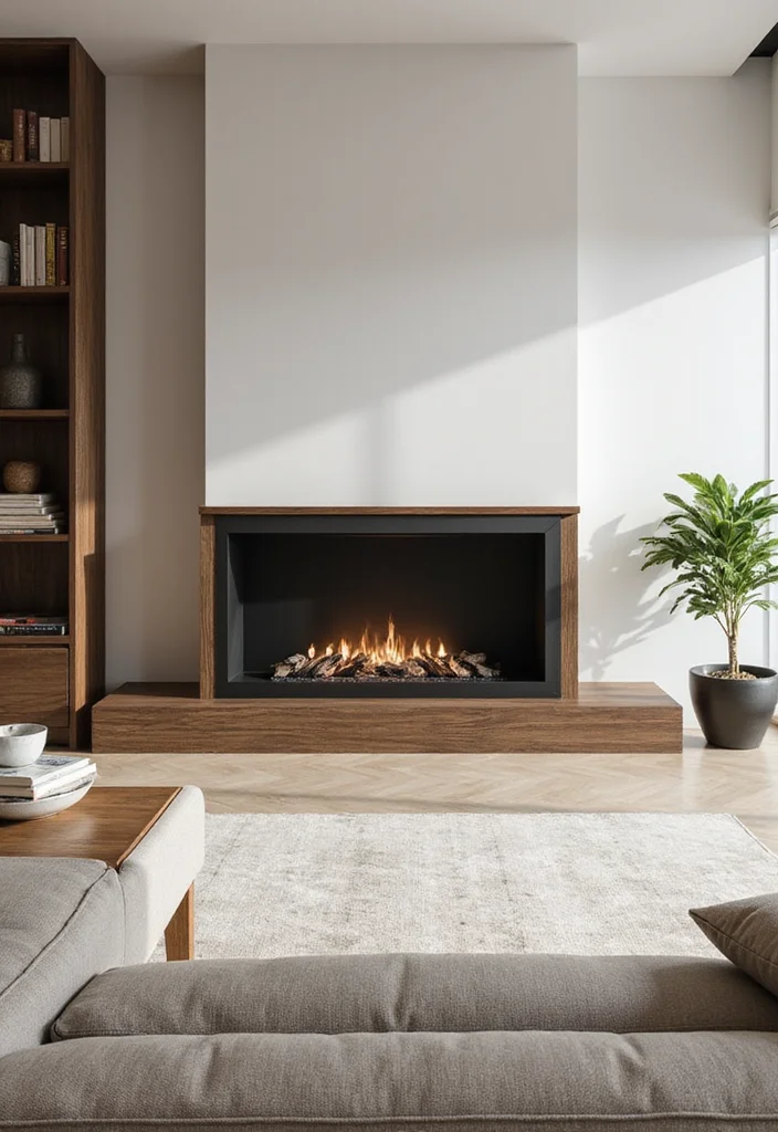 14 Feature Fireplace Wall Ideas for Strong Focal Impact - 10. Minimalist Glass Inserts