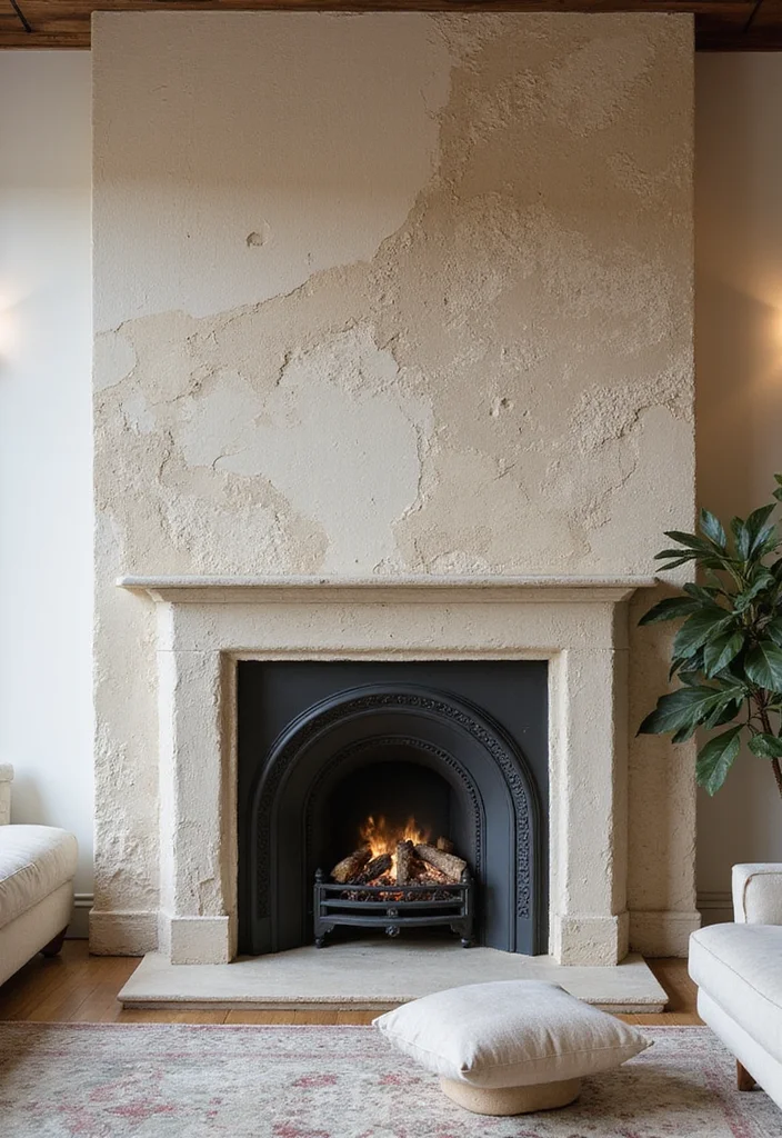 14 Feature Fireplace Wall Ideas for Strong Focal Impact - 11. Artistic Plaster Finishes