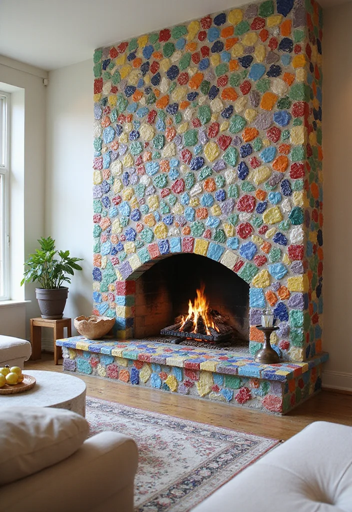 14 Feature Fireplace Wall Ideas for Strong Focal Impact - 12. Mosaic Magic