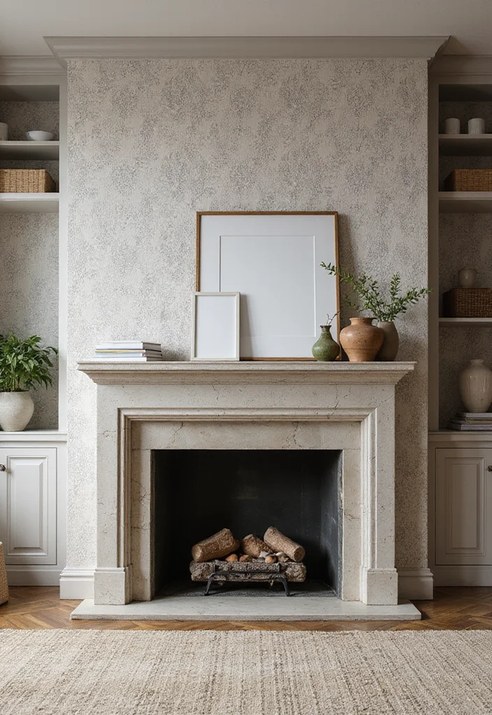 14 Feature Fireplace Wall Ideas for Strong Focal Impact - 13. Textured Wallpaper