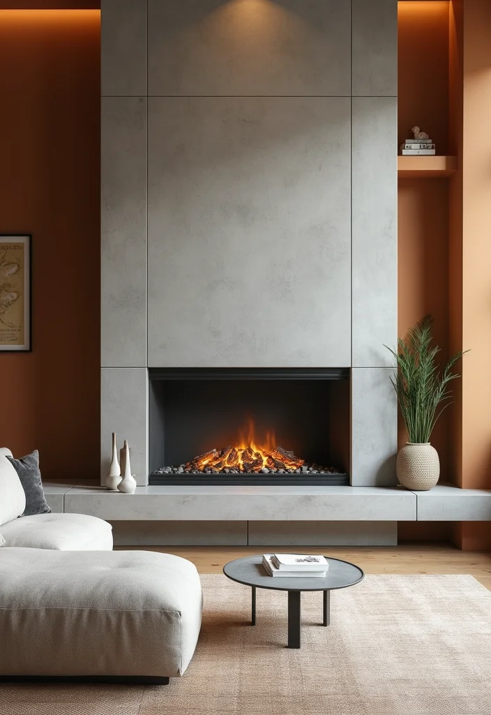 14 Feature Fireplace Wall Ideas for Strong Focal Impact - 3. Eco-Friendly Concrete