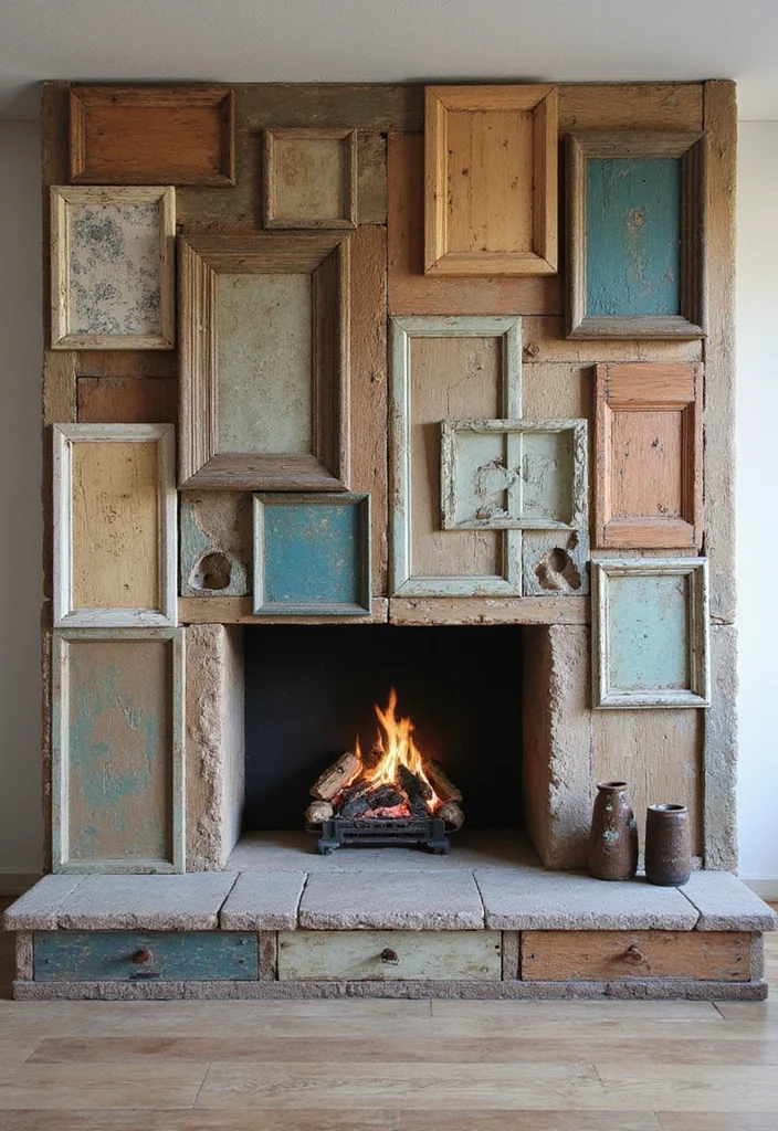 14 Feature Fireplace Wall Ideas for Strong Focal Impact - 6. Upcycled Materials