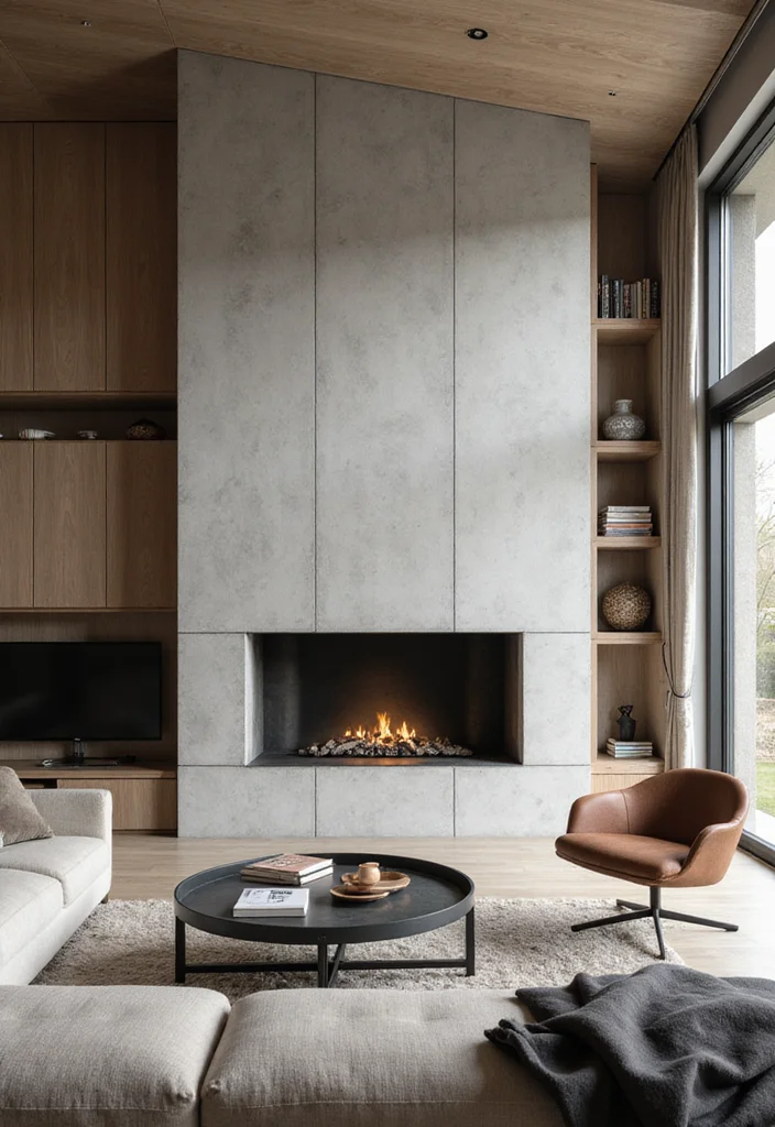 14 Feature Fireplace Wall Ideas for Strong Focal Impact - 8. Eco-Concrete Fireplaces
