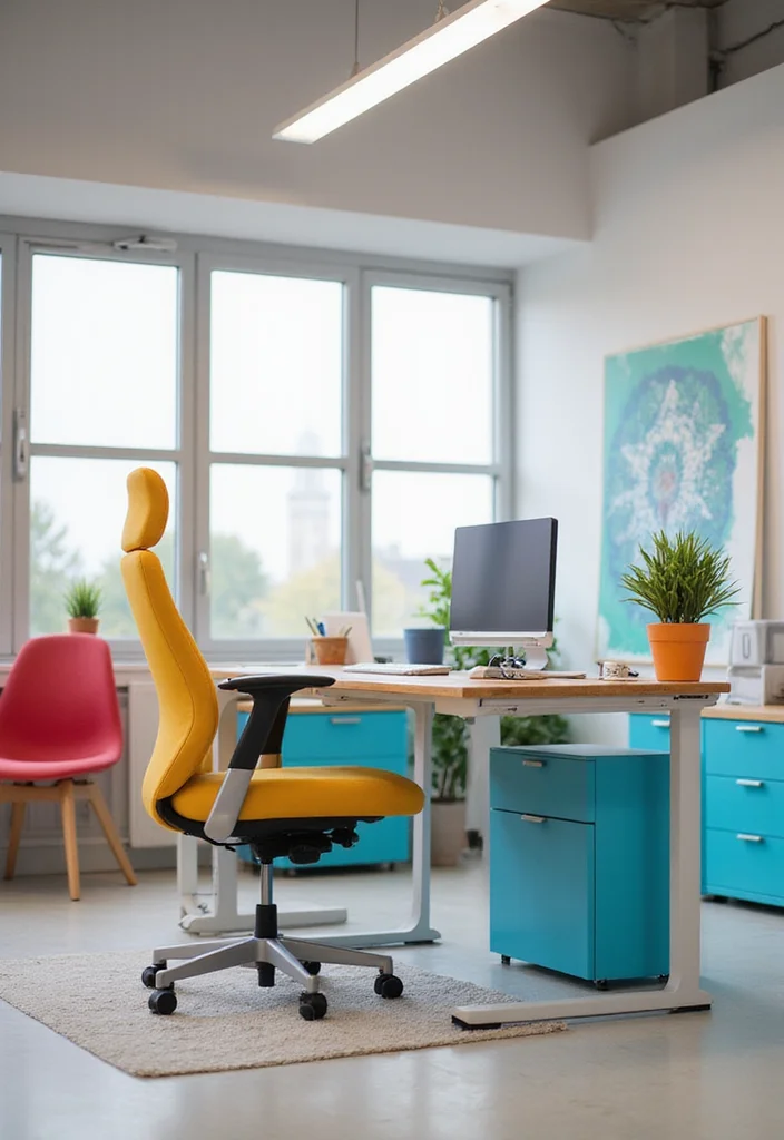 14 Modern Home Office Ideas for Sleek Contemporary Spaces - 5. Colorful Ergonomic Furniture