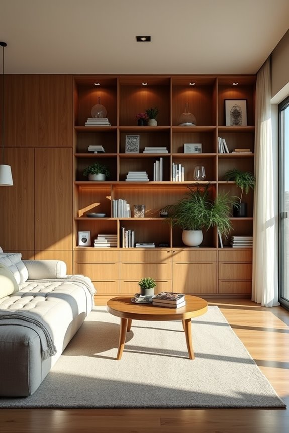 Do Living Rooms Need Coffee Tables? 7 built in shelves organize living room