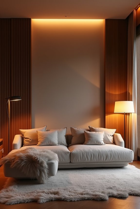 layered lighting for floating sofa