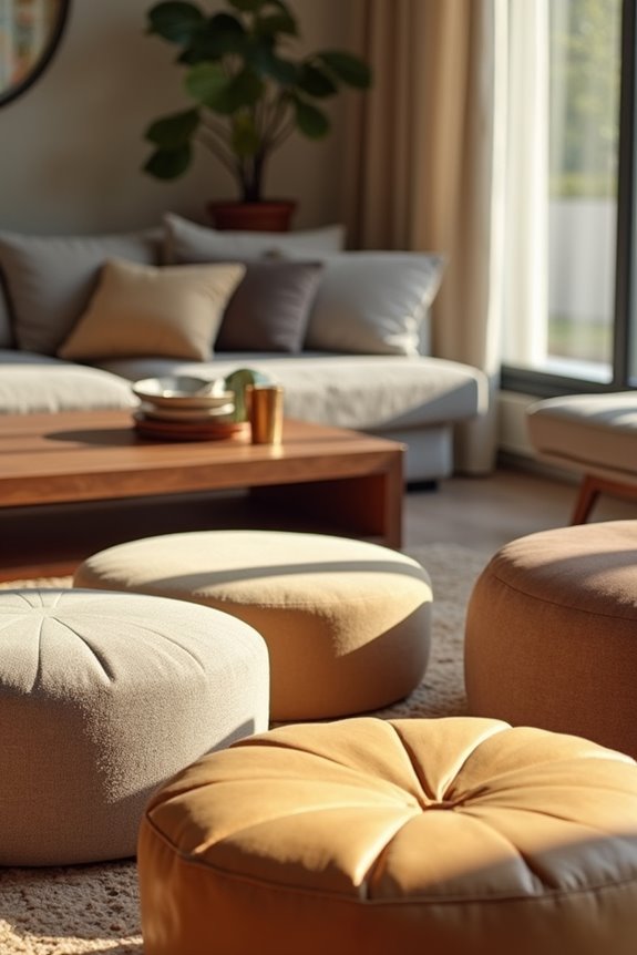 Do Living Rooms Need Coffee Tables? 3 ottomans offer flexible grouping surfaces