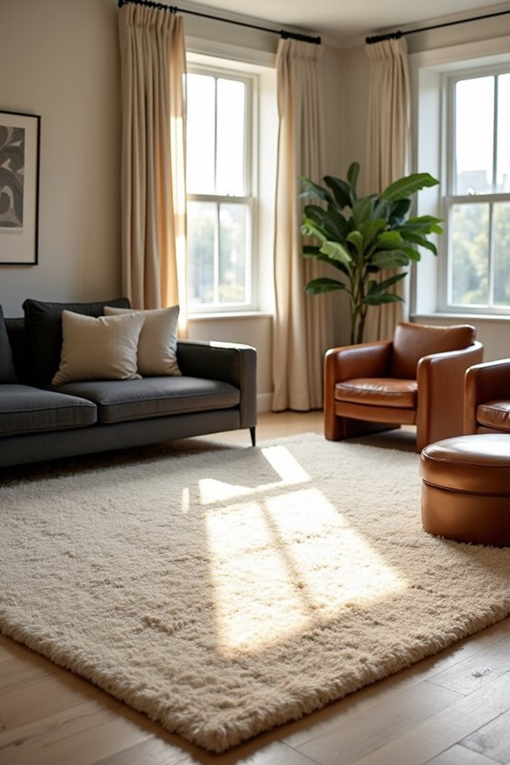 rug extends beyond furniture layered depth