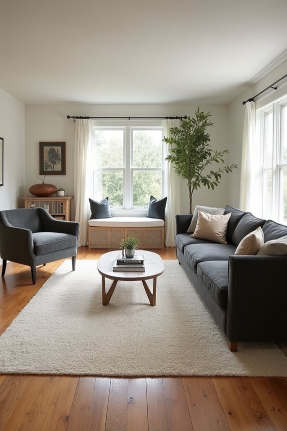 10 Ways to Maximize Your Long Living Room Layout 7 9x12 rug layers define zones