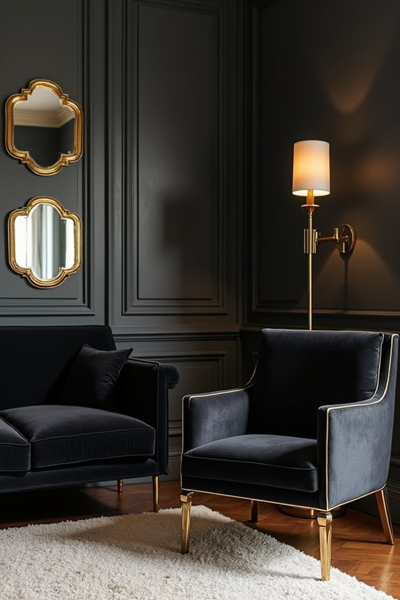 black sofa gold accent chairs