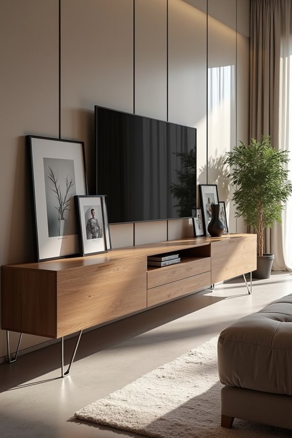 bold layered console display art mirrors photos