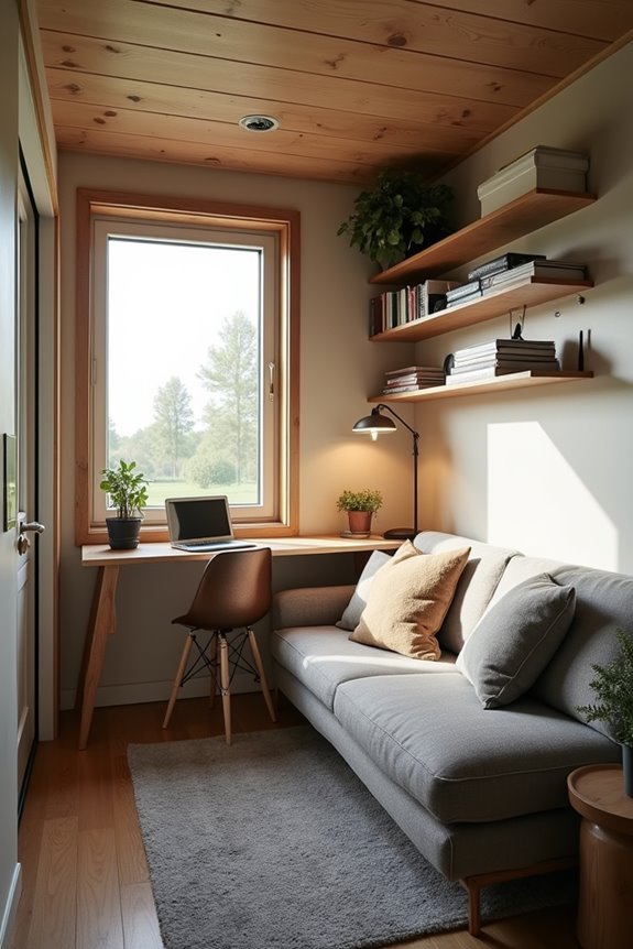 10 Mobile Home Living Room Ideas to Maximize Your Space 7 compact reading nook with wall desk