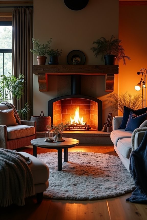 eight by eight peach zellige fireplace focal point