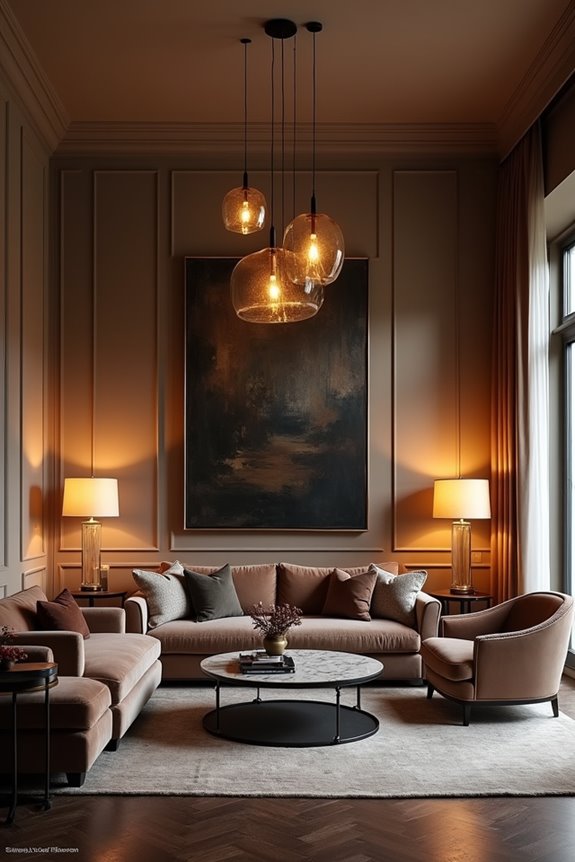 5 Formal Living Room Ideas to Elevate Your Home 3 eight foot pendant lights create intimacy