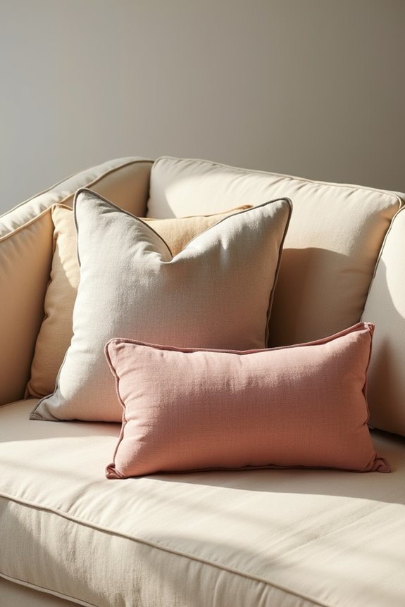 3 Pillow Styles That Transform a Beige Couch 1 four pillow maximum balance strategy