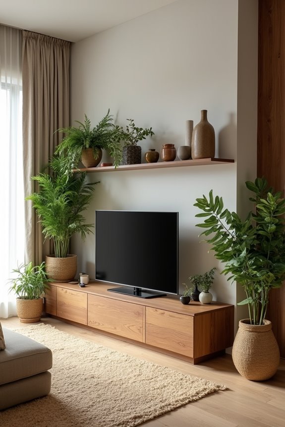 10 TV Stand Ideas to Transform Your Living Room 3 greenery softens sleek tech