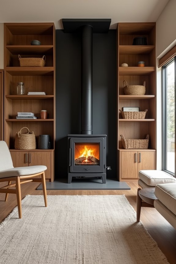 heat safe storage around stove open shelves