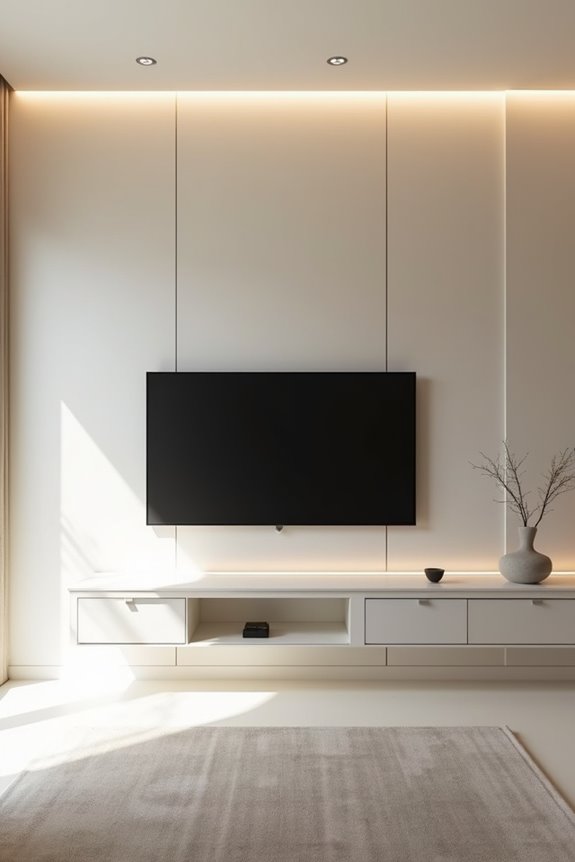 5 Modern Media Wall Ideas to Transform Your Living Room 1 hidden wall mounted media minimal concealed cables