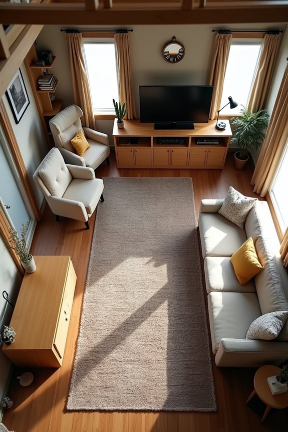 10 Mobile Home Living Room Ideas to Maximize Your Space 3 layered rugs define open zones