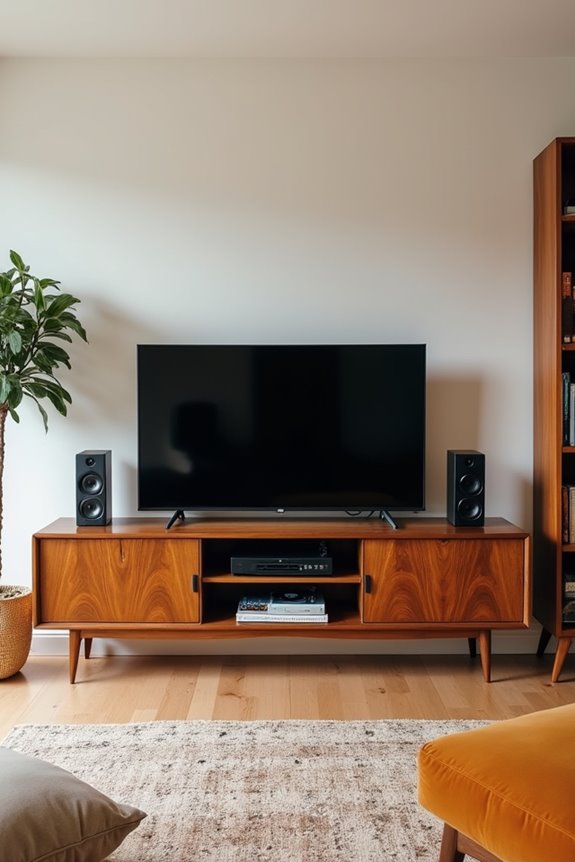 10 Entertainment Center Ideas to Transform Your Living Room 7 mid century modern walnut elegance