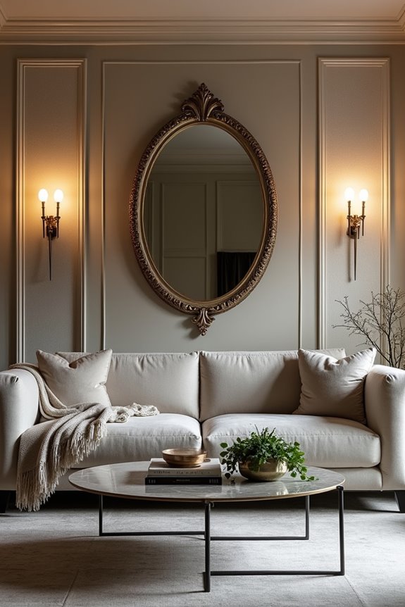 10 Above Sofa Wall Decor Ideas to Transform Your Living Room 7 mirror or art with dual sconces