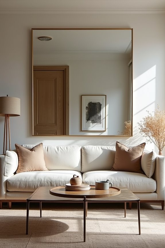 10 Above Sofa Wall Decor Ideas to Transform Your Living Room 1 oversized mirror dramatic light bounce