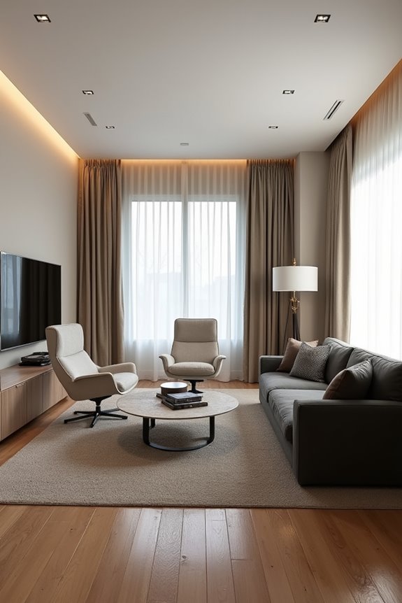 10 Ways to Maximize Your Long Living Room Layout 8 secondary swivel chairs with rug cluster