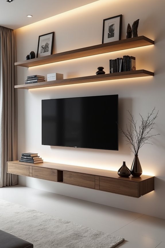 Creative TV Unit Design Ideas for Every Interior Style 3 symmetrical floating shelves display