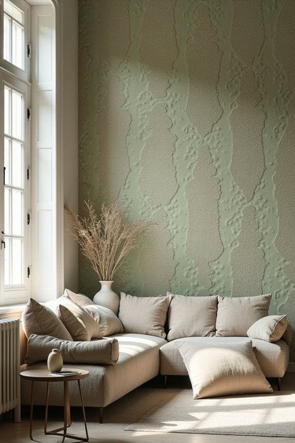 textured wallpaper adds depth and warmth