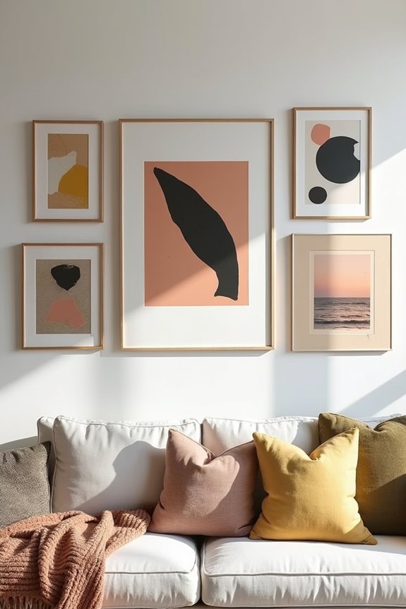 10 Above Sofa Wall Decor Ideas to Transform Your Living Room 4 variated heights unified collection