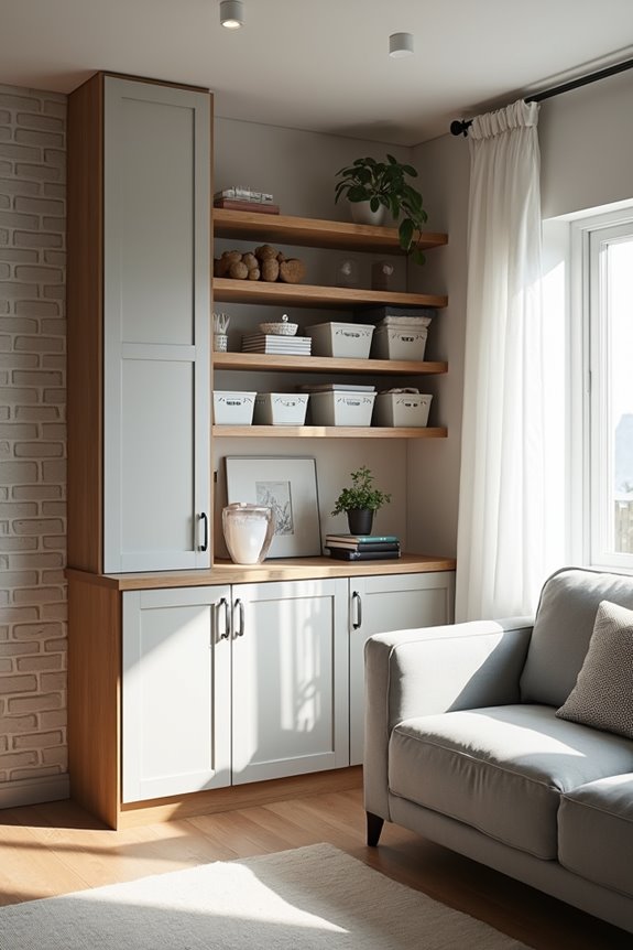 10 Mobile Home Living Room Ideas to Maximize Your Space 2 vertical storage preserves floor space
